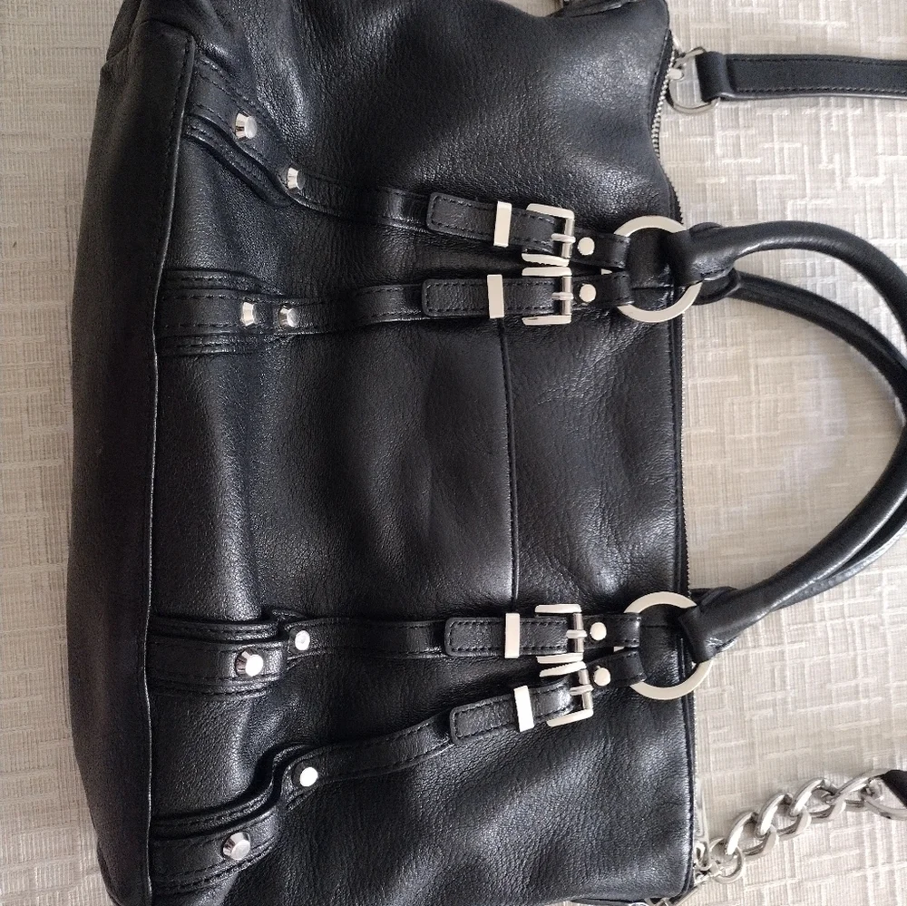 MICHAEL KORS Pebbled Black Leather Satchel Crossbody Medium  Bag